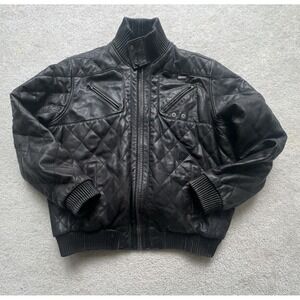 Vintage Sean John Inspired Heavy Real Leather Bomber Jacket Size 2XL Black